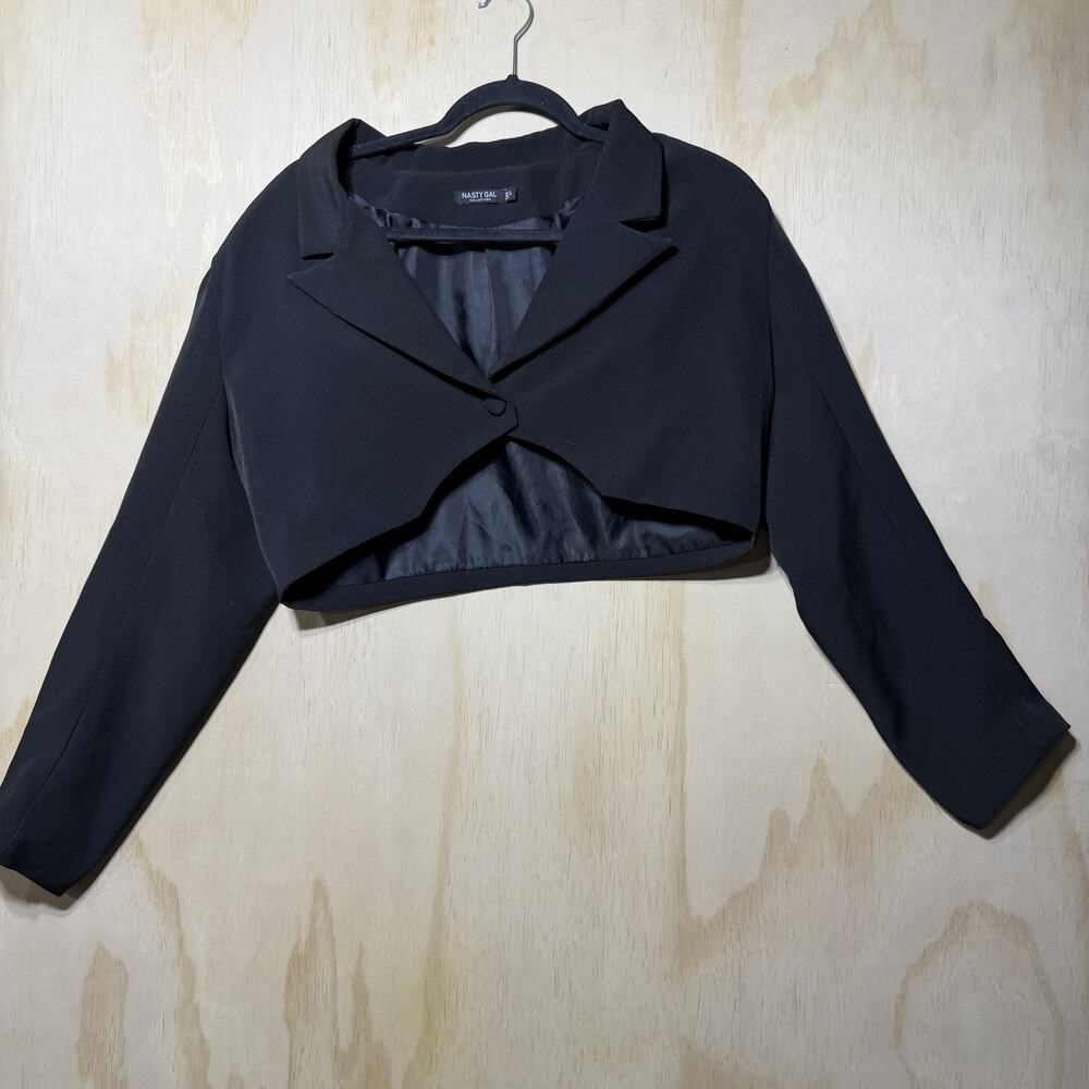 Nasty Gal Cropped Blazer Jacket Womens US 6 Black Open Front Bolero